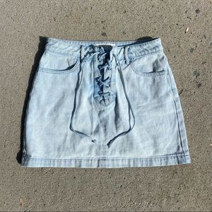Pacsun Light Wash Denim Lace Up Skirt